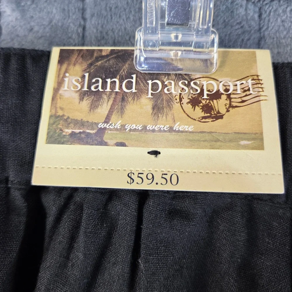 Island Passport Mens Black Linen Cotton Blend Drawstring Pants 1X32 NWT